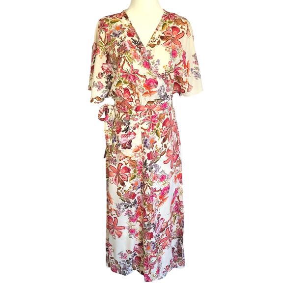 New Anthropologie Kachel Womens Colorful Floral Aleydi Printed-Wrap Dress US 8 - Picture 5 of 9